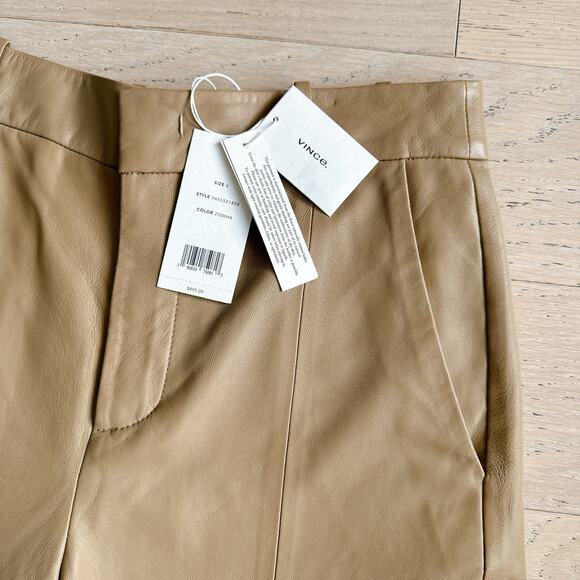 VINCE -NWT- $895 High-rise Leather Bermuda Shorts Tan Neutral | 6 - Picture 4 of 12
